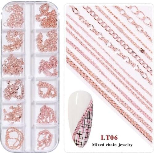 12 Grid Mixed Nails Chain Jewelry for Art Decoration 2021 Fashion Nail Charms Accessories for DIY Manicure Design