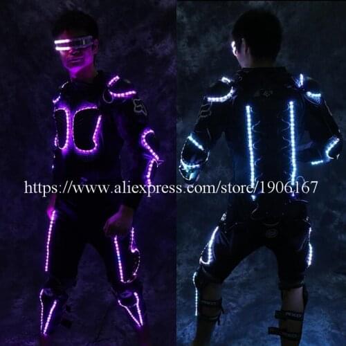 New Arrival Fashion LED Armor Light Up Jackets Costume With Glasses Led Outfit Clothes Led Suit For LED Robot suits