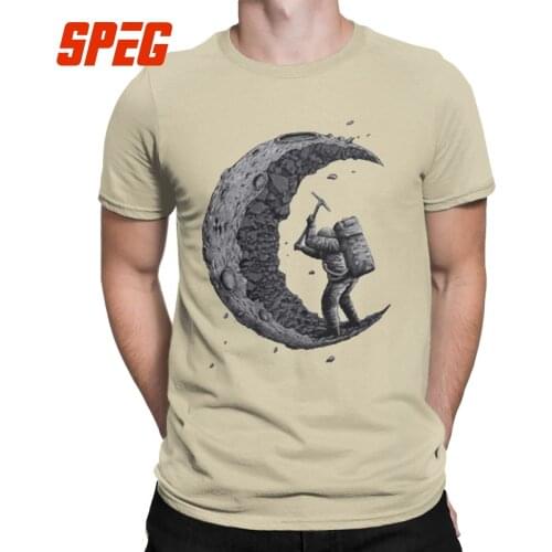 Digging The Moon Men T Shirt Astronaut Fun Tees Short Sleeve Round Neck T-Shirts Cotton Plus Size Tops