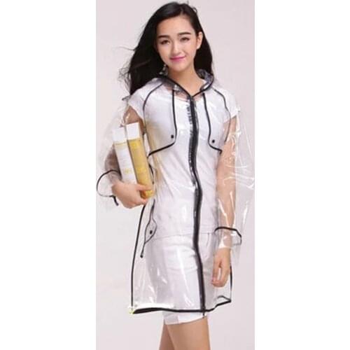 Personality Waterproof EVA Transparent Fashion Poncho Women Outdoor Clear Raincoat With Zipper PVC Rainwear Pink Rain Coat