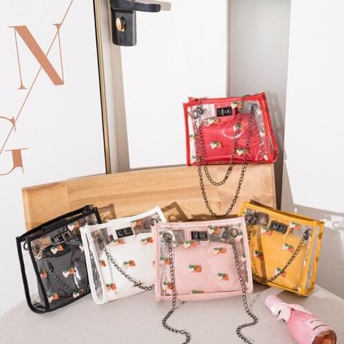 2021 New Strawberry Jelly Transparent Picture-frame Chain Square Shoulder Messenger Bag Fashion Casual Mobile Phone Small Bag