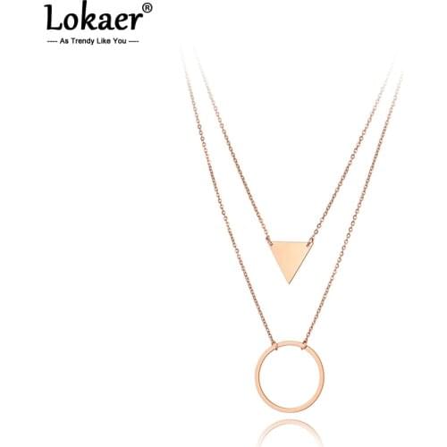 Lokaer Bohemia Double Layer Geometry Triangle & Circle Charm Pendant Necklaces For Women Stainless Steel Choker Necklace N20164