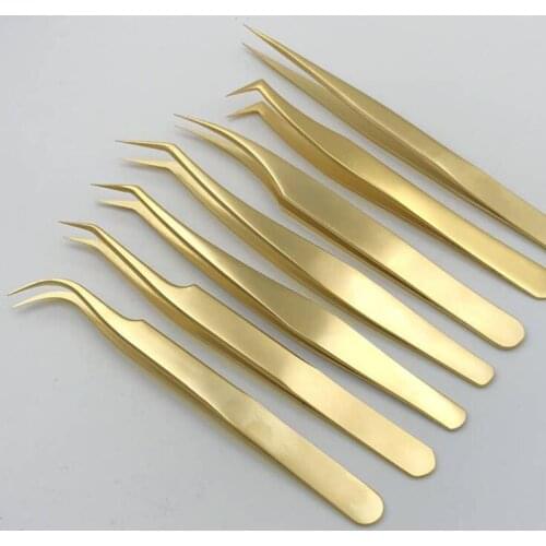 Gold Tweezers Professional Stainless Eyebrow Tweezer 3D Volume Eyelash Extension Grafting Makeup Tools Lashes Accessories