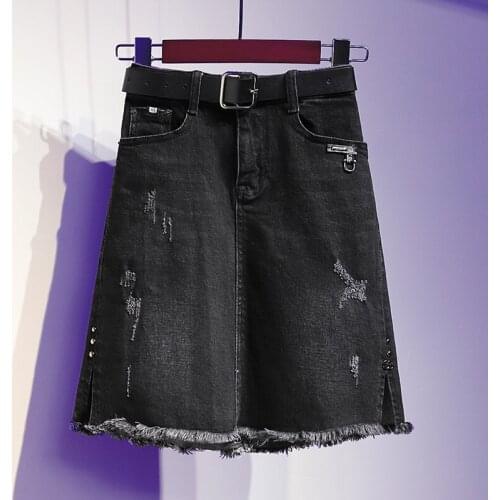 Oversized 5XL Black Denim Skirt Women Pocket Fashion High Waist Mini Skirt Female Loose Plus Size Summer Jeans Skirts With Belt