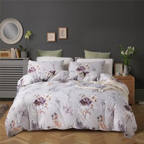Purple Flower Luxury Simple Elegant Comforter Bedding Set Fashion King Queen Twin Size Bed Linen Duvet Cover Sets Pillowcase