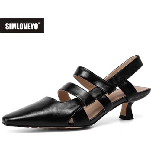 SIMLOVEYO New 2021 Women Sandals Square Toe 4.5cm Block Heels Genuine Leather Stylish Designer Breathable Soft Size 34-39 B2408