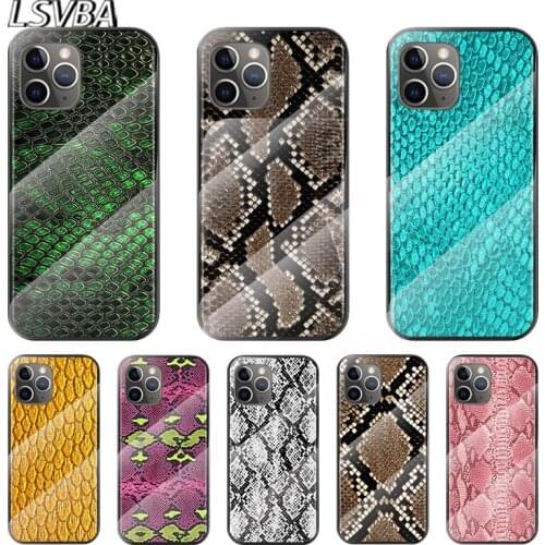Snakeskin Texture For Apple iPhone 12 11 8 7 6 6S XS XR SE X 2020 Pro Max Mini Plus Tempered Glass Cover Phone Case