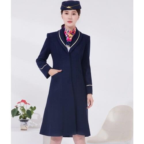 Air China flight Airline stewardess overcoat professional dress Flight attendant coat winter long uniform knee Length wool coat