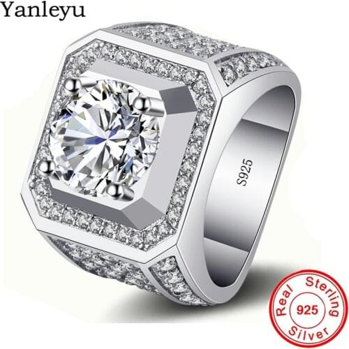 Yanleyu Big Man Hyperbole Hip Pop Jewelry 100% Real 925 Sterling Silver Zircon Crystal Wedding Engagement Rings for Men PR373