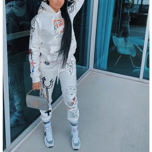 Letter Printed Two Piece Set Women Hoodie Sweatshirt Tracksuit Women Sweatsuits For Women Streetwear 3XL Plus Size