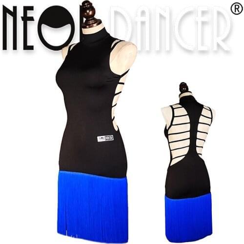 Latin Dance Dress Women Royal Blue Tassels Latin Competition Clothing Samba Rumba Cha Cha Dance Clothes Adult Sexy Dress BL6505