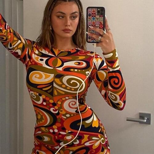 Tossy Print Long Sleeve Office Lady Maxi Dresses Sexy Skinny O-neck Women Dress Autumn Vestidos Streetwear 2021 NEW Fashion