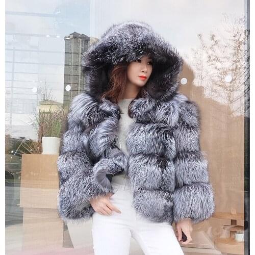 7XL Women Coat Winter New Real Fox Fur Coat Jacket Leather Hooded Coat Thick Stitching Color Fashion Fur Coat Natural Fur Vest