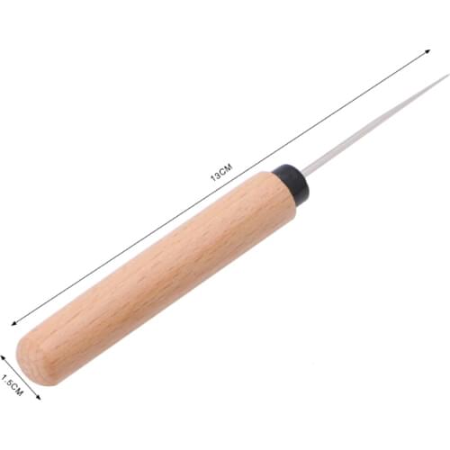 1PC Leather Craft Awl Tools Hole Maker Wooden Handle Sewing Stitching Punching