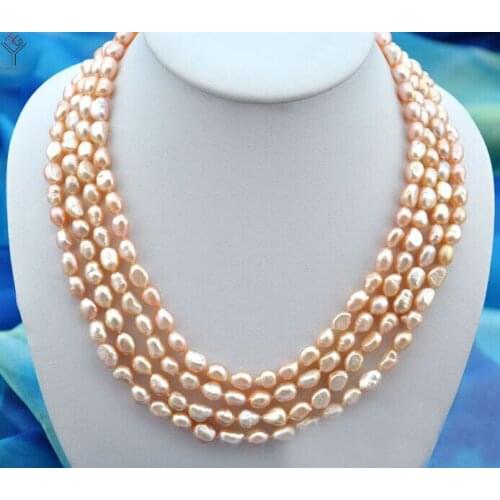 43cm 17'' Women Jewelry 9mm pearl 4 strands necklace light pink baroque pearl handmade real natural freshwater pearl gift