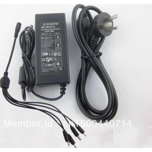 DC 12V 3A Power Supply Adapter +4 Split Power Cable for CCTV Security Camera DVR