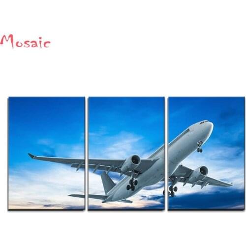 Diamond Painting Cross Stitch 5D Diamond Embroidery 3pcs Airplane Flying at Sunset landscape Full square Diamond Mosaic Needle