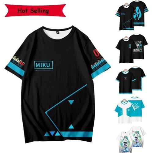 Anime Vocaloid Miku Cosplay Costumes Black T-Shirt Shorts Brand Clothing Men O-Neck Active T Shirt Short Sleeve Women White Tops