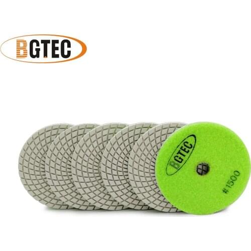 BGTEC 4inch 6pcs #1500 Professional wet diamond flexible polishing pads 100mm sanding disc disk for granite, marble, ceramic