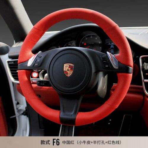 DIY hand-stitched steering wheel cover fit for Porsche Macan Cayenne Panamera 911 718 leather handle cover