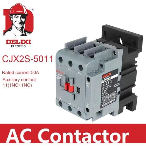 CJX2s-5011 AC Contactor DELIXI 50A 3 Poles NO NC Coil Voltage 24V 36V 110V 220V 380V 50Hz Din Rail Mounted