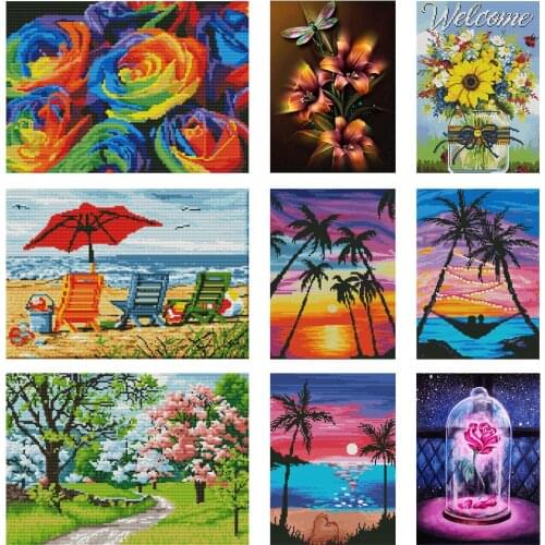 Flower pattern DIY Cross Stitch Embroidery Kits Craft Needlework Set Cotton Thread Printed Canvas Home Decoration manual gift