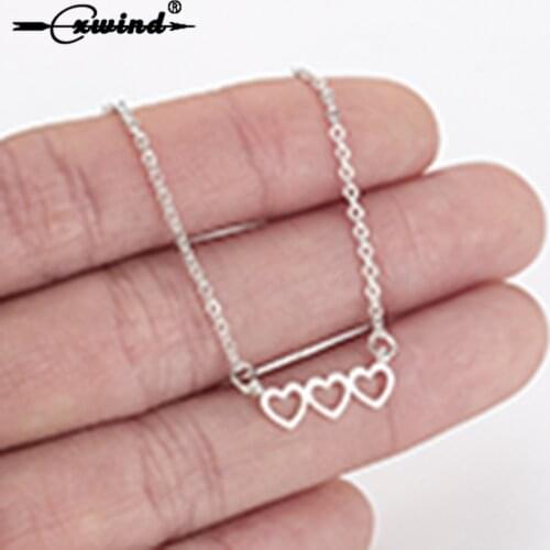 Cxwind Geometric Triple Heart Pendant Necklace for Women New Arrival Long Chain Necklaces Statement collares de moda 2019