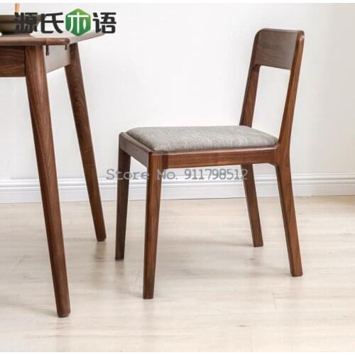 Genji Wood Language All Solid Wood Dining Chair Modern Simple Black Walnut Makeup Chair Home Wooden Chair Nordic Restaurant Chai
