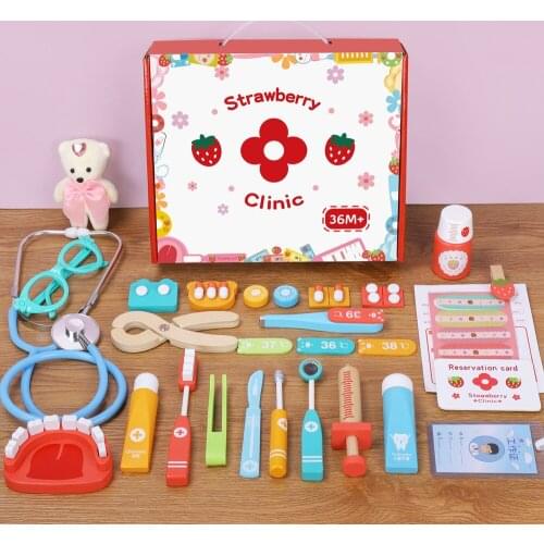 Childrens family play simulation doctor medical toys boy girl baby interactive wooden birthday gift