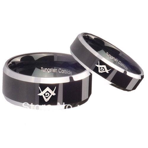 E&C JEWELRY Free Shipping! Wholesales Price!USA Hot Selling The 8MM One Tungsten Black Color Freemason Masonic Mens Band Ring