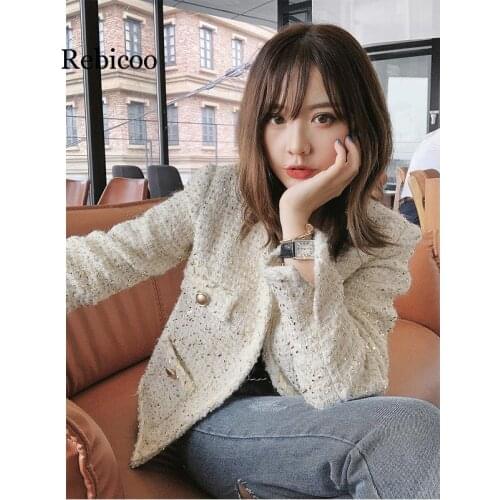 Style Graceful Coat Spring And Autumn Short Female White Elegant Tweed Wool Loose-Fit Coat