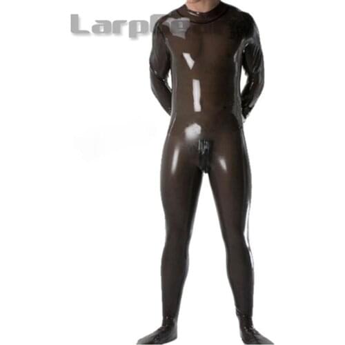 Hot Transparent Black Latex Catsuit Men Sexy Fetish Rubber Club Bodysuits with Socks Sexy Costumes Plus Size