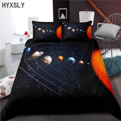Cartoon Solar System Duvet Cover Set Black Galaxy Planets Space Bedding Soft Microfiber Single Double Kids Bed Set Pillowcase