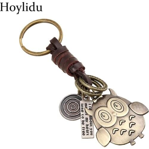 New Bronze Alloy Owl Mini Pendant Vintage Cow Leather Hand-woven Small Ornament Unisex Student Backpack Pendant Bag Accessories