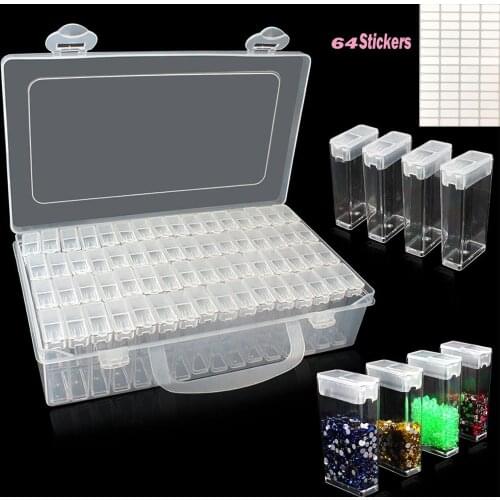 2021 New 5D Diamond Painting Box Accessories 64 Grids DIY Diamond Embroidery Tool Jewelry Nail Art Rhinestone Storage Box