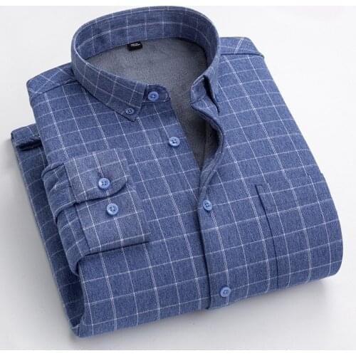 VROKINO new 2021 mens warm plaid shirt mens business casual thickened plus velvet shirt 8 colors available