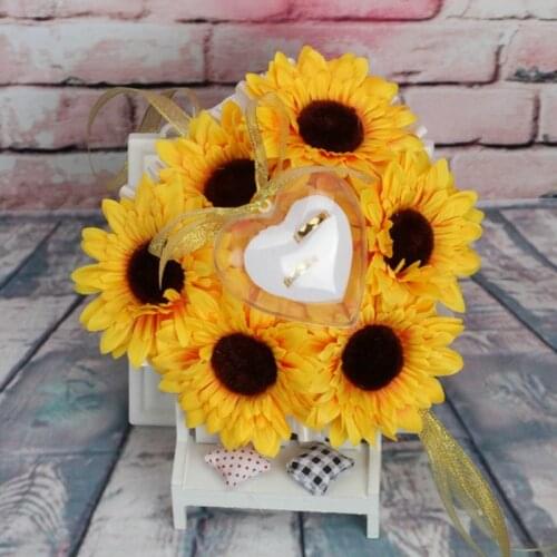 NEW Ring Box Sunflower Cushions Pillow Decoration For Wedding Jewelry Gifts Romantic