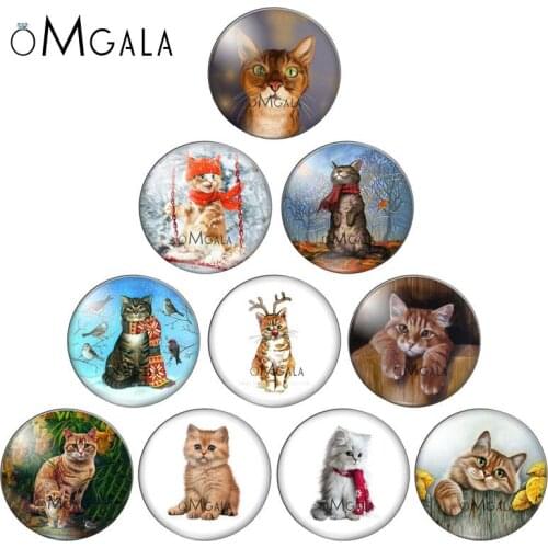 Lovely Colorful Cat Animal Art Paintings 12/14mm/18mm/20mm/25mm Round photo glass cabochon demo flat back Making findings ZB0543