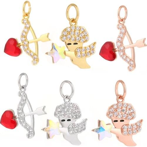 Charm Charms for Jewelry Making Supplies Gold Chubic Arrow Love Diy Earring Necklace Metal Copper Mosaic CZ Zircon Accessories