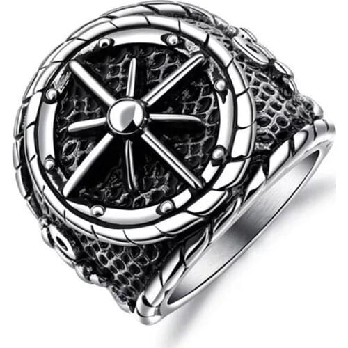 Wholesale 316L stainless steel navy punk rings for mens antique color sail anchor biker ring Hardware accessories