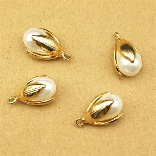 Wholesale 50pcs/lot Gold Tone Alloy Water Drop Shape DIY Jewelry 3D Flower Necklace Pendants Ornament Accessories Metal Charms