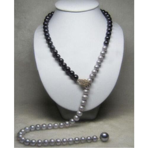 Hot sale Alatest design south sea black gray natural pearl necklace 32" yellow clasp k a