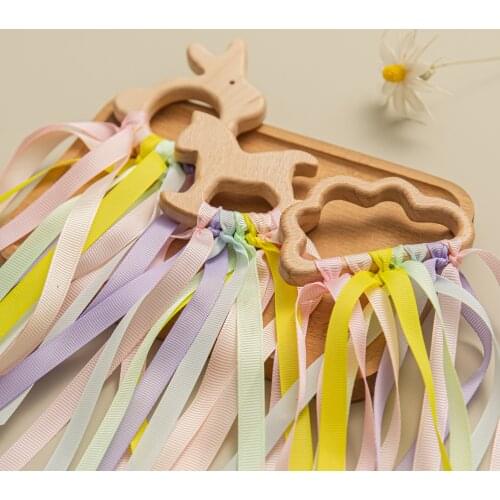 New Baby Teething Hanging Toys Candy Webbing Wooden Animal Pendant Rattles Toys for Kids Stroller Pendant Infants Shower Gift