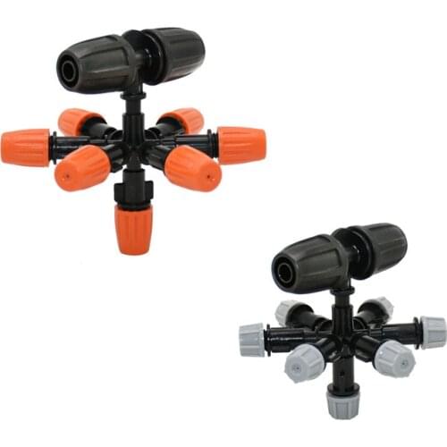 Hanging anti drip misting nozzle with 3/8 inch hose tee Multi-nozzle Gray Sprinkler Garden Greenhouse cross Fog Sprayer 1set