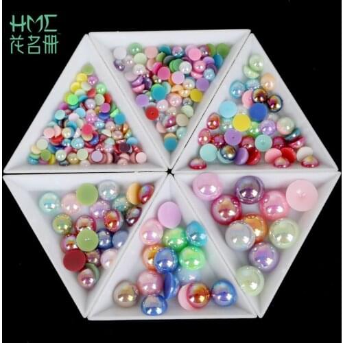 50-1000Pcs Mixed AB Color ABS Imitation Pearls Half Round Flatback Beads DIY Scrapbooking Craft for Jewelry Making