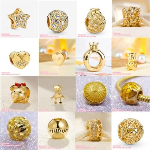 925 Sterling Silver Beads Honeybee Bella Bot Sparkling Pattern Openwork Flower Celestials Star Mother Hearts Piggy Bank Charm