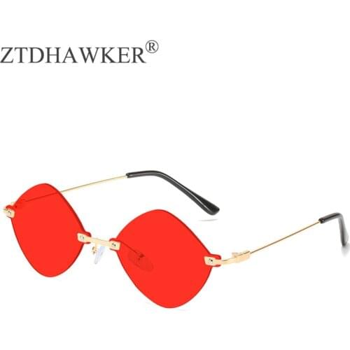 New Irregular Sexy Frameless Sunglasses Womens Personality Trimming Fashion Street Shooting Metal Temperament Art Glasses UV400