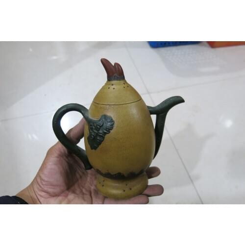 Old Chinese Handcraft Enameled YiXing Zi Sha Clay (Yellow stoneware) Teapot ,Lotus,with mark,Free shipping