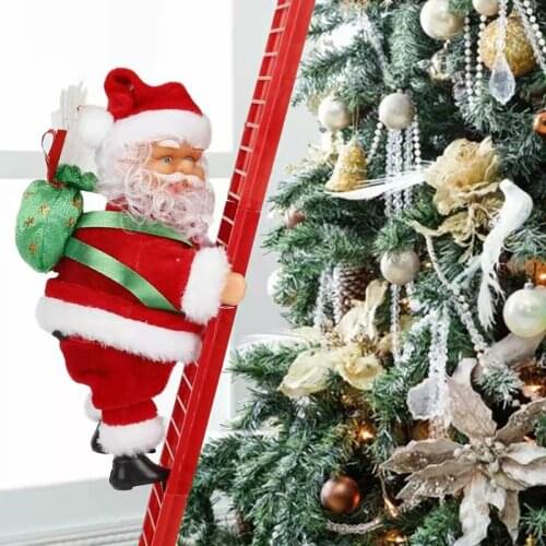 Syezyo Electric Climbing Ladder Santa Claus Christmas Ornament Decoration For Home Christmas Tree Hanging Decor Birthday Gift