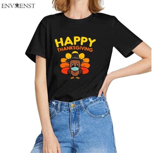 Envmenst Trending Quarantine Happy Thanksgiving Turkey Harajuk Woman T Shirt Off white Cute Unisex Tee-Shirt Christmas Gift Tops